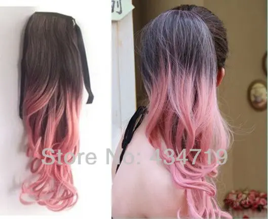 Party Funny Ombre Dip Dye Color Wrap Around Ponytail Wavy