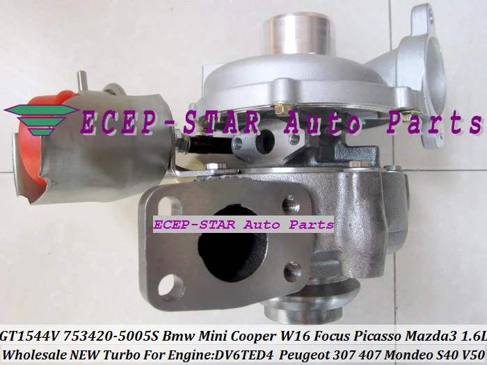 GT1544V 753420-5005S Turbocharger For BMW Mini Cooper W16 Focus Picasso Peugeot 307 407 MAZDA-3 Mondeo S40 V50 1.6L TDCi DV6TED4 (5)
