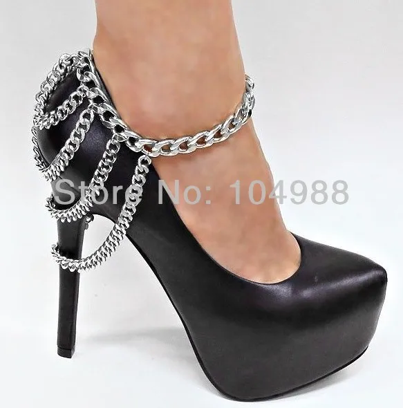 1 Silver Tone Multi Chain Ankle Shoe Boot Heel Stiletto Anklet
