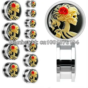 Steel Red Rose Skeleton Cameo Screw Fit Plug