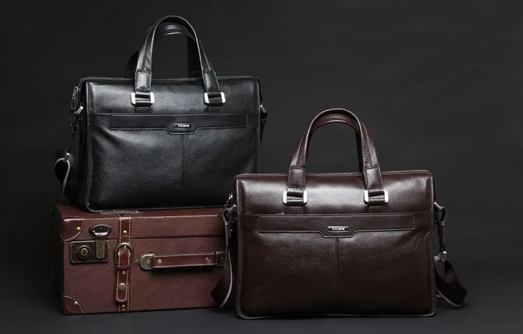 Free shipping P . kuone man commercial male handbag genuine leather shoulder men's asual bag leather briefcase07