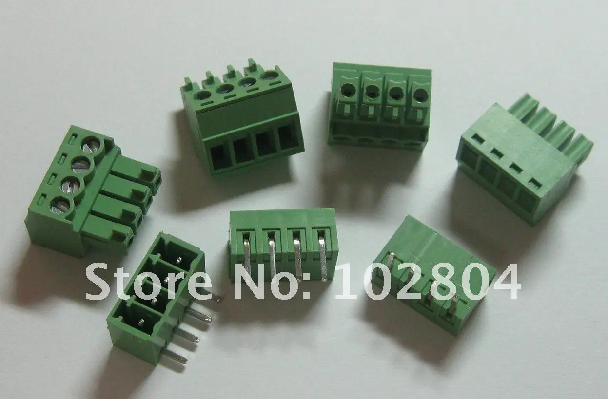 20 pcs Angle 4pin/way Pitch 3.5mm Screw Terminal Block Connector Green Color Pluggable Type with angle pin
