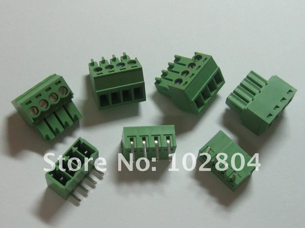 20 pcs Angle 4pin/way Pitch 3.5mm Screw Terminal Block Connector Green Color Pluggable Type with angle pin