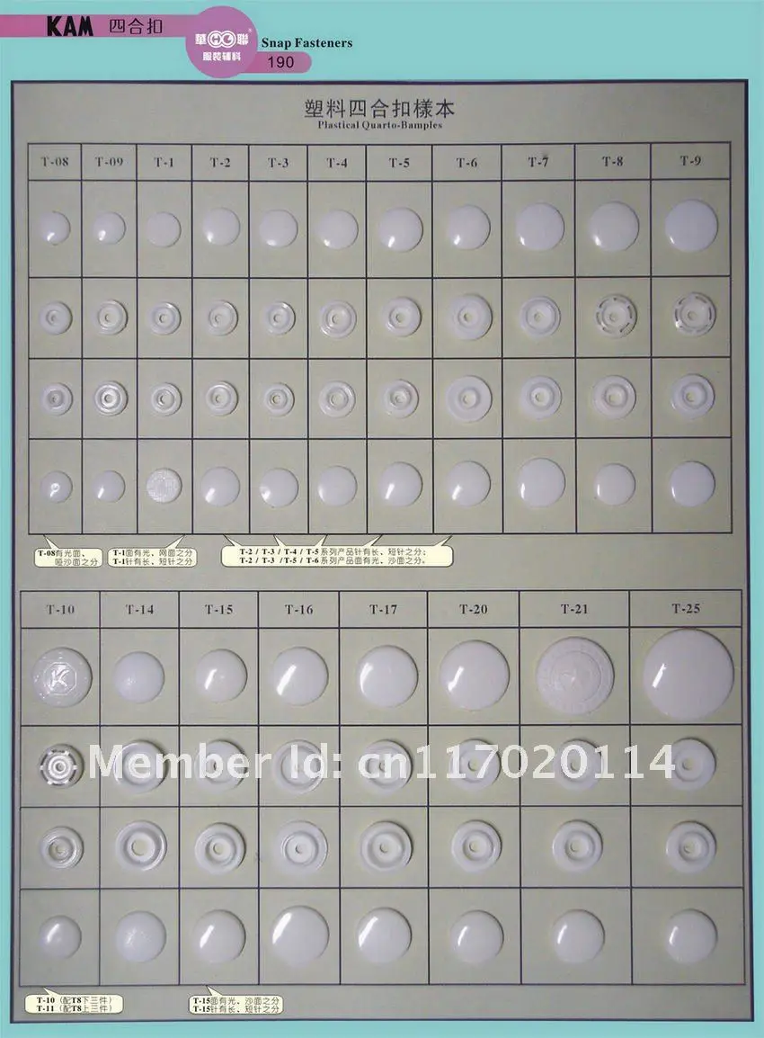 (wholesale) 2000sets Kam T-8 Size 24 Plastic Snap Button, Snap Fastener + various color