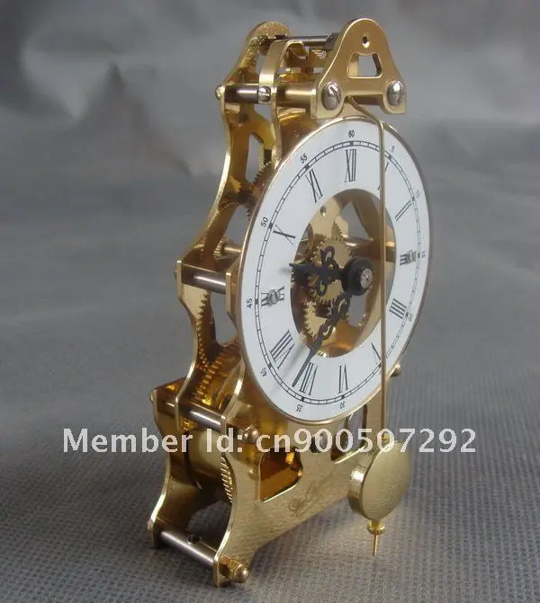 Key Wind Brass Mechanical Skeleton Movement Table Clock In Desk