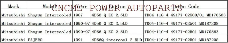 Turbo TD04-11G-04 49177-02500 Turbocharger Mitsubishi Pajero 1991 SHOGUN 1987 1990-1997 Engine 4D56 Q EC 2.5L D--