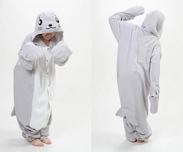 Gray Seal Pajamas Onesies Cartoon Animal One Piece Cosplay Costume