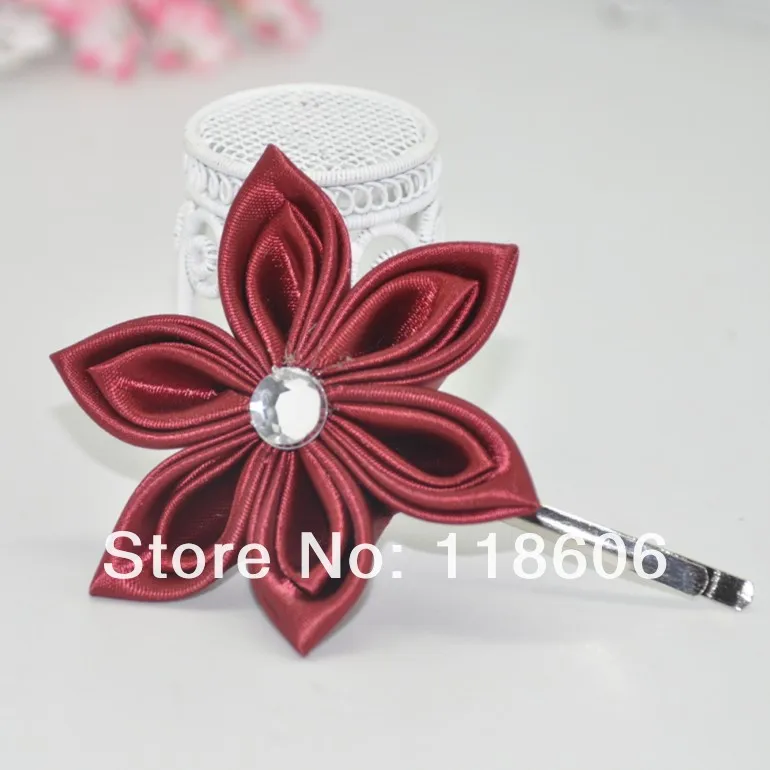 Satin Ribbon Kanzashi Flower Rhinestone Hair Accessories.jpg