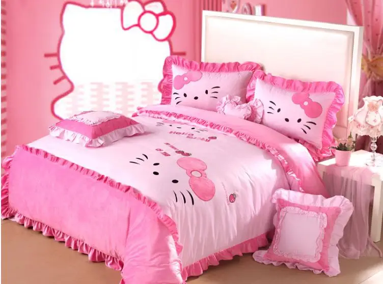 Pink Hello Kitty Kids Bedding Sets King Queen Size Princess
