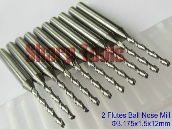 Ball Cutter Set 3.175x1.5x12mm- 2 Flute Micro Carbide Ball Nose End Mill Milling Tools Cutters for Wood CNC 3d Engraving Machine