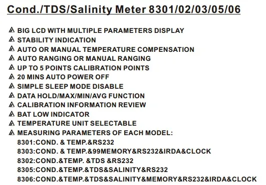 AZ8306 TDS / Conductivity Tester / salinity meter / water quality analysis detector