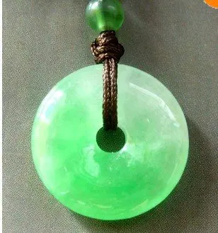 White Green Jade Circle Donut Pendant 