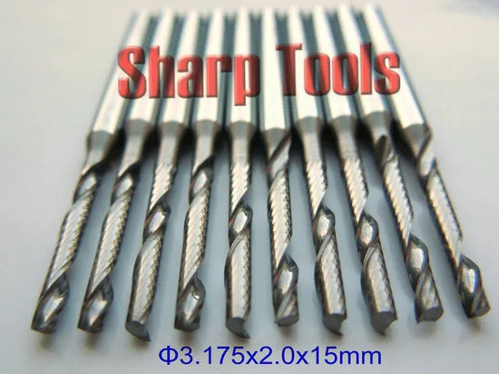 Quality 10pc 3.175x2.0x15MM One Spiral Flute Solid Micro Carbide End Mill, CNC Wood Engraving Tools, Router Tool for Wood, Acryl