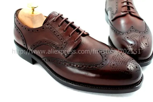 Free shipping goodyear welt handmade pure genuine calf leather men's dress/classic derby color brown shoe No.D51