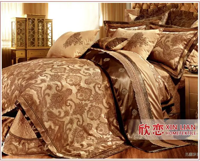 9 Pcs Gold Comforter Set Luxury Hot Bedding King Size
