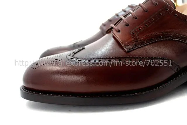 Free shipping goodyear welt handmade pure genuine calf leather men's dress/classic derby color brown shoe No.D51