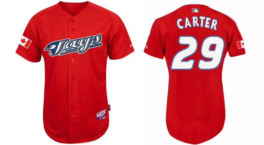 red and blue baseball jerseys