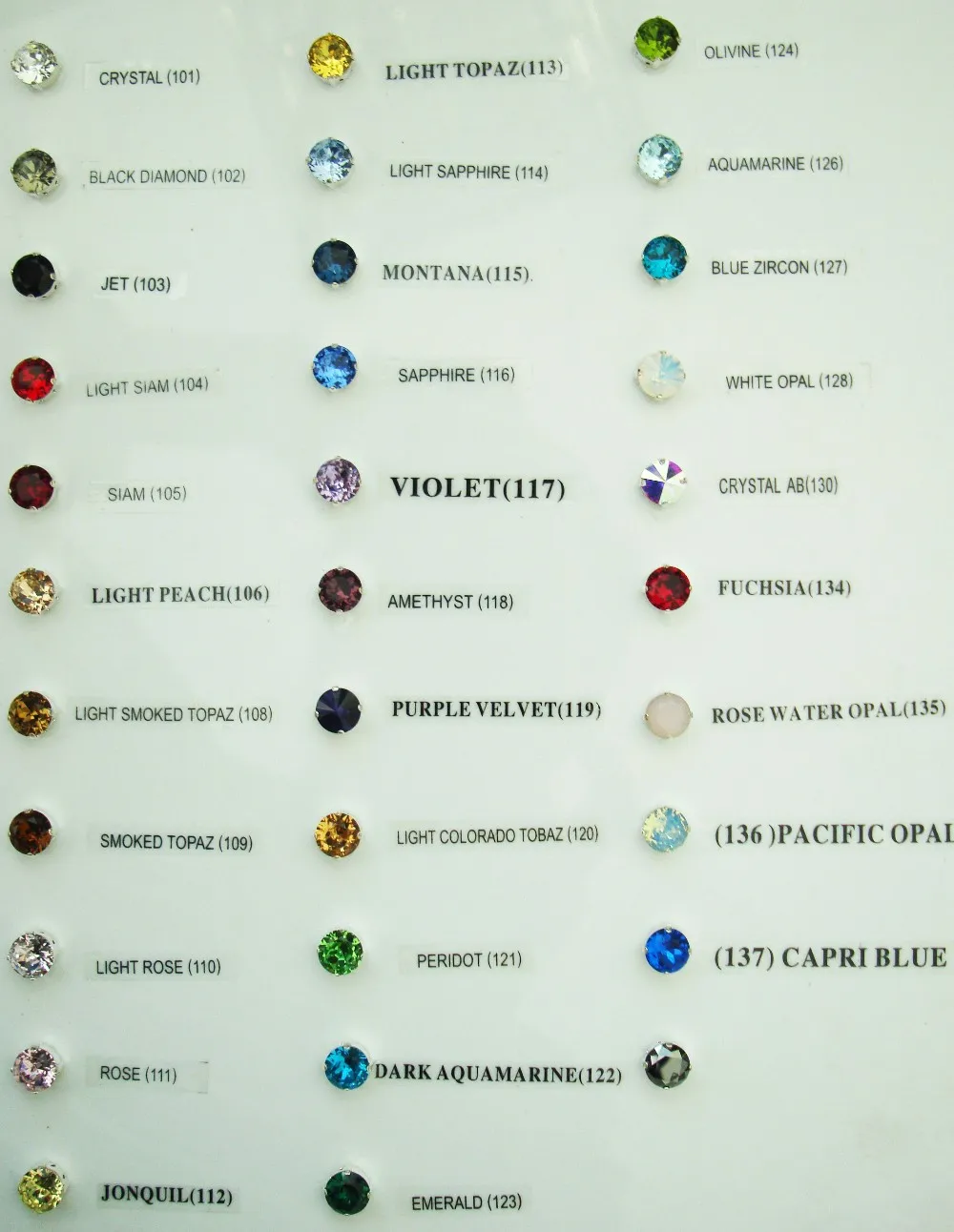 crystal  color card