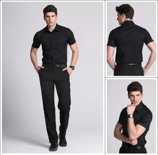 mens short sleeve black button up shirt