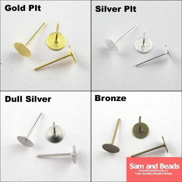nEO_IMG_Flat Round Bank Peg&Post Ear Studs Gold,Silver,Bronze,Dull Silver 4mm,6mm,8mm 1