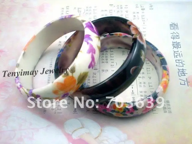 Multicolor Acrylic Flower Bangles, Wholesale 24pcs/Lot Flower Printed Bangles Free Shipping, Plastic Bangles For Gift, Promotion