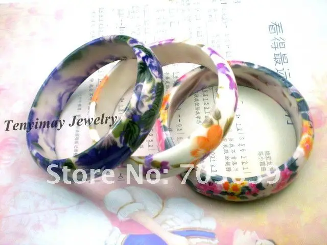 Multicolor Acrylic Flower Bangles, Wholesale 24pcs/Lot Flower Printed Bangles Free Shipping, Plastic Bangles For Gift, Promotion
