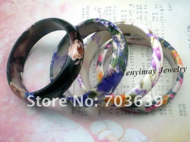 Multicolor Acrylic Flower Bangles, Wholesale 24pcs/Lot Flower Printed Bangles Free Shipping, Plastic Bangles For Gift, Promotion