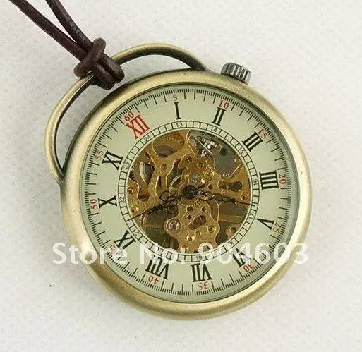 10 pcs/lot Steampunk Vintage Skeleton Mechanical Pocket Watch WE94, Dia: 4.5cm