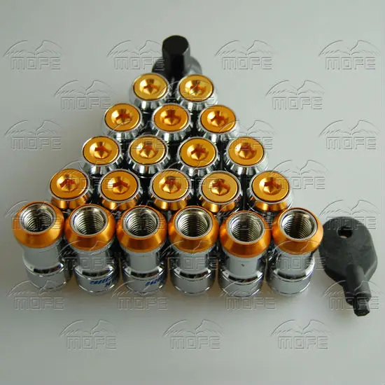 44mm M12 P1.5 P1.25 Steel Volk Formula Racing Conceled Heptagon Racing Car Wheel Lug Nuts Red Blue Gold Rays volk racing-gold (3)