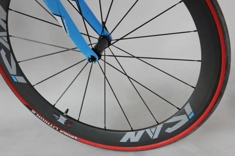 Cheap ICAN Carbon aero road bike blue 7.3kg completed bike 50mm clincher wheels bicycle AERO007 6