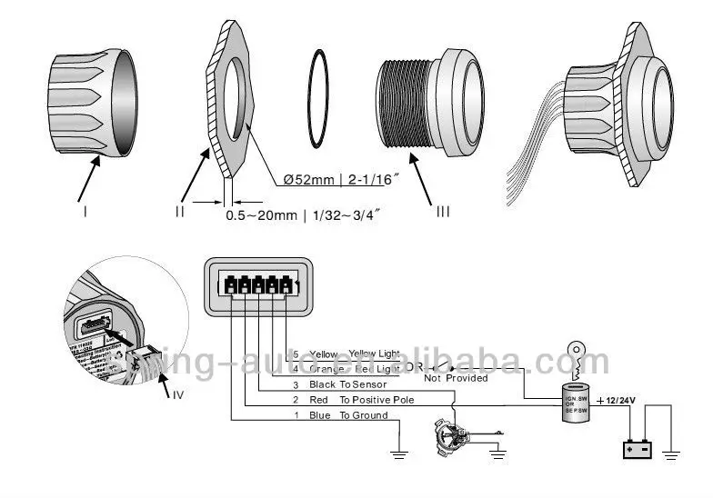 52mm rudder angle  gauge 0-190ohm with sensor