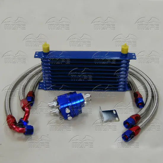 AN10 Engine Transmission Aluminum 9 Row Racing Auto Oil Cooler Kit Filter Relocation Kit Steel Braided Oil Line Hose Fitting Sandwich Adapter DSC_1001