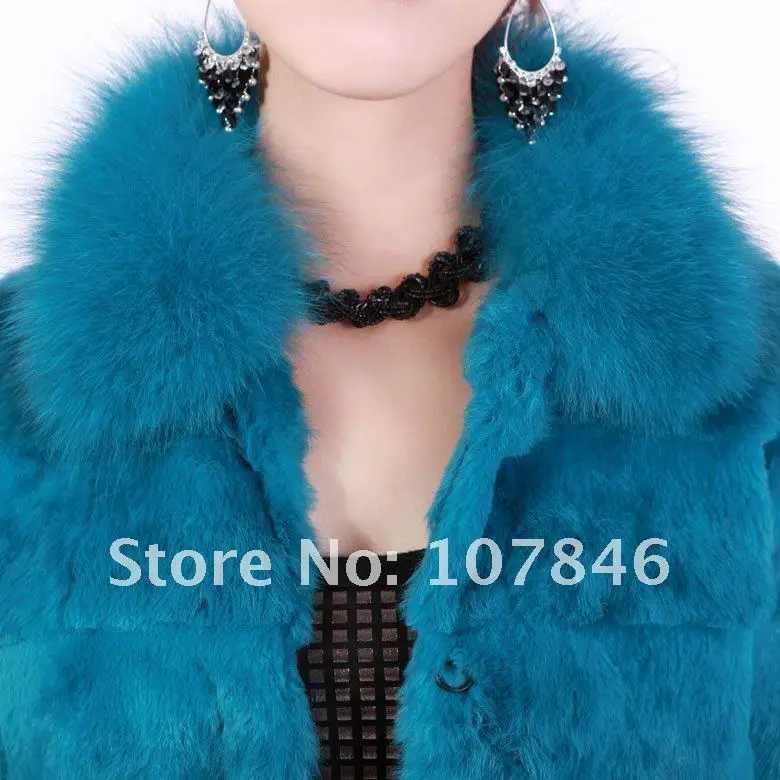 VK0004 Lady Fashion Genuine Sheared Rabbit Fur Jacket with Fox Collar Short Style Free shipping in stock 