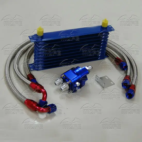 AN10 Engine Transmission Aluminum 9 Row Racing Auto Oil Cooler Kit Filter Relocation Kit Steel Braided Oil Line Hose Fitting Sandwich Adapter DSC_1002