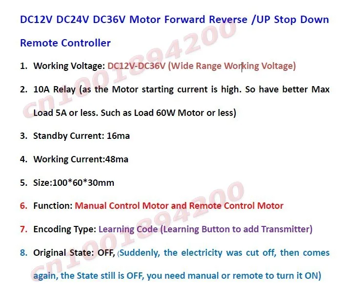 Inverter Up, Down Wall, Transmissor, Botão Manual, Limitado, 12V, 16V, 24V, 36V