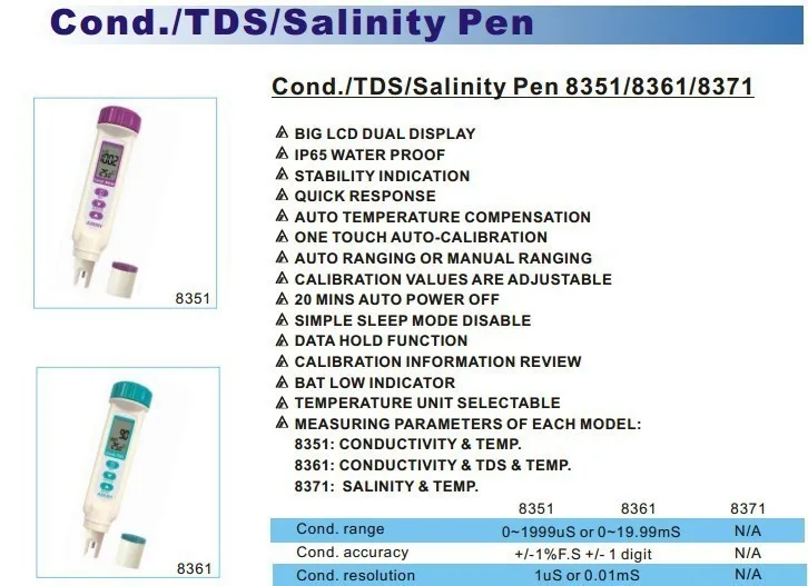 HOT SALE !AZ8351 conductivity test pen/conductivity meter LCD Conductivity Pen-Type Meter
