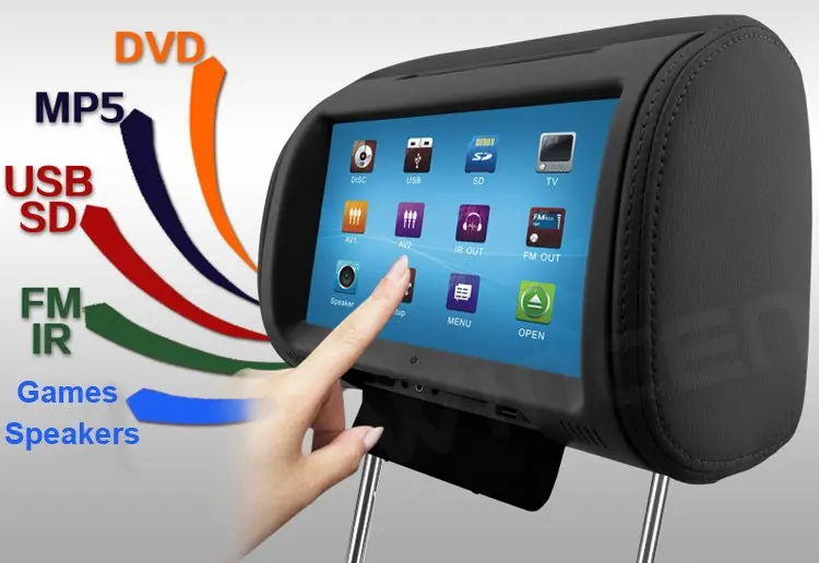 Perfect 2012!!! 9 inch Digital Touch Screen Car Headrest DVD Player + 32Bit Game+IR+USB+SD+FM  Free Dual Channel  IR Wirelss Headphone 5