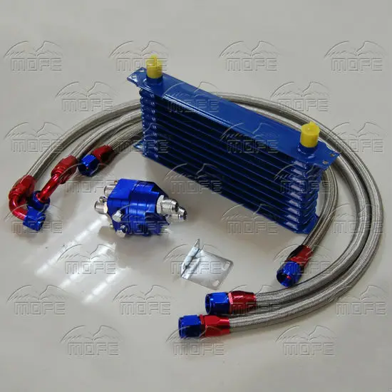 AN10 Engine Transmission Aluminum 9 Row Racing Auto Oil Cooler Kit Filter Relocation Kit Steel Braided Oil Line Hose Fitting Sandwich Adapter DSC_1003