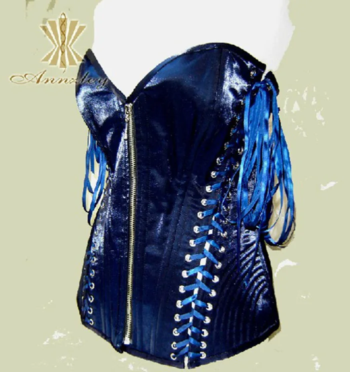 Sexy Authentic Steel Boned Blue Two Sides Lacings Front Zipper Corsets Bustiers Top With Straps (1).jpg_.webp