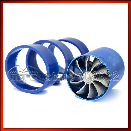 Universal Aluminum Double Propeller Turbo Air Intake Fan Blue 3