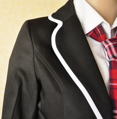 Japanese School Girl Uniform Cosplay Costume Black Red Tartan Dress Surcoat