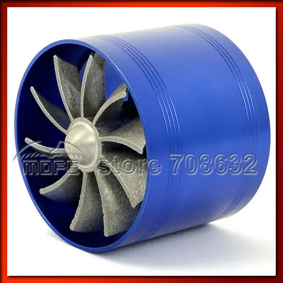 Universal Aluminum Double Propeller Turbo Air Intake Fan Blue 4