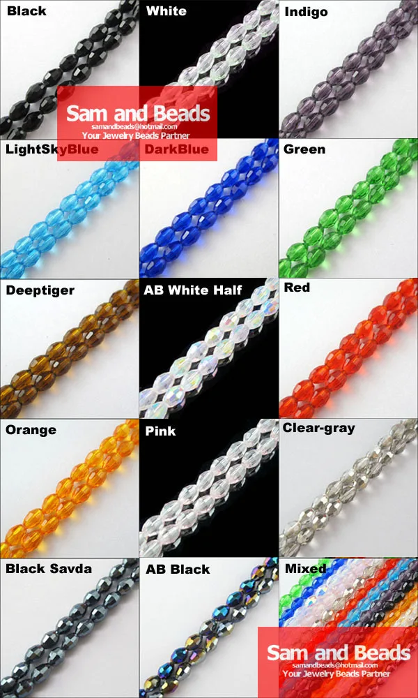 Faceted Rice Oval Glass Crystal Rondelle Spacer Beads 4mm 6mm Black Mixed etc. 1 .jpg