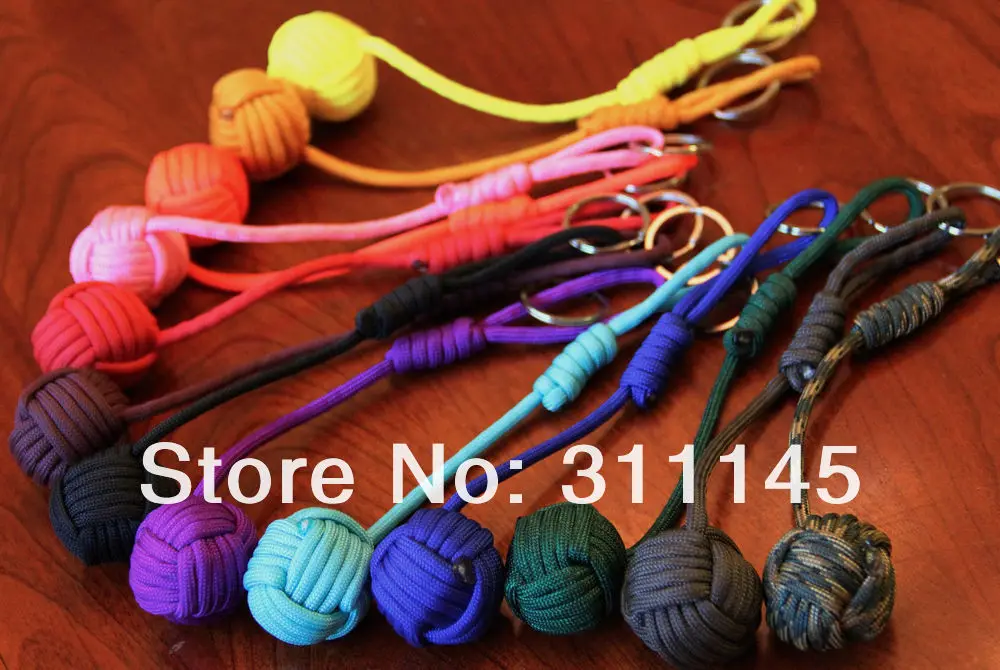 SELF DEFENSE -Metal Core- Monkey Fist Ball Keychain - 550 Paracord 14  COLORS.-.JPG