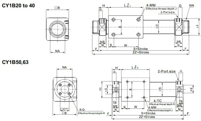 Double Action Pneumatic Cylinder CY1B