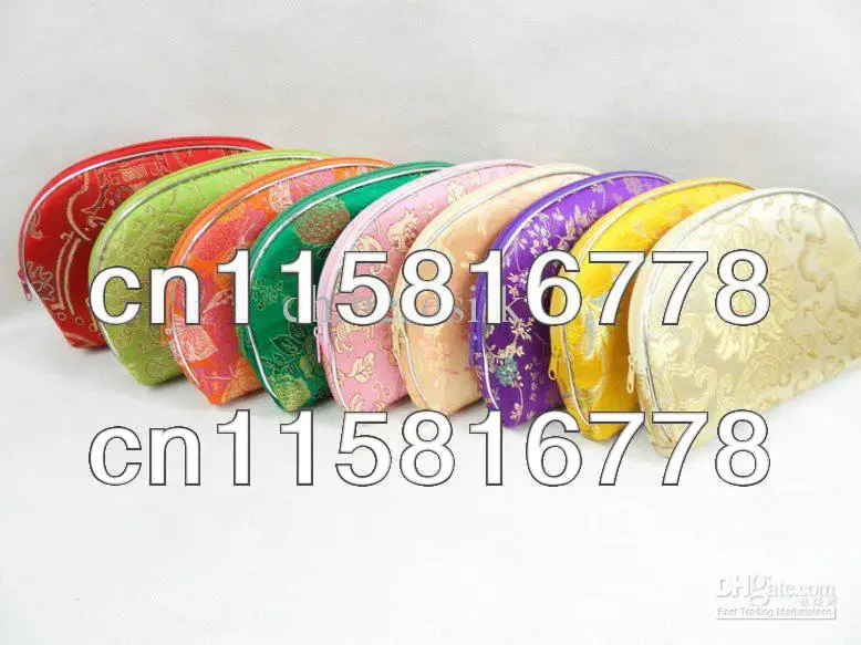 Zipper Flower Women Purse Designers Silk Fabric Storage Bags 10Set/lot (1set=5pcs) mix color Free