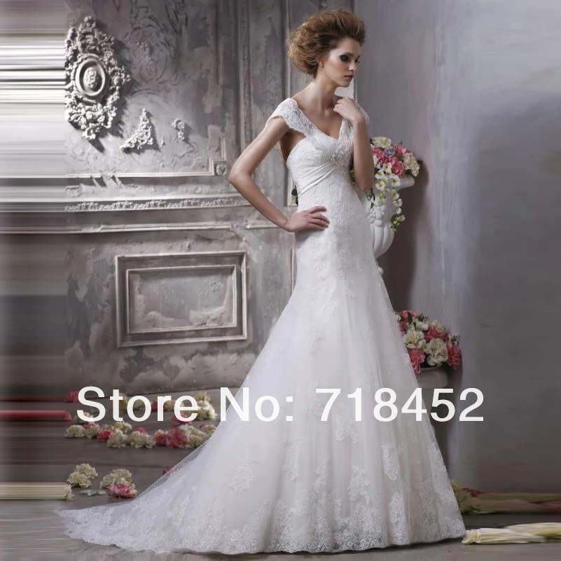 Cinderella Ball Wedding Gown Lace Cap Sleeve Wedding Dress Hi Low
