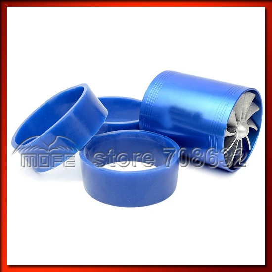 Universal Aluminum Double Propeller Turbo Air Intake Fan Blue 5