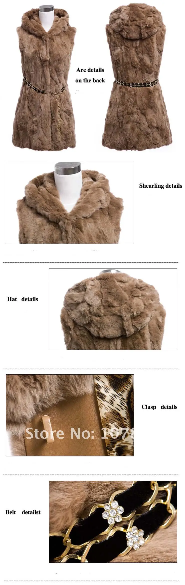 VK0024 Lady Fashion Genuine Rabbit Fur Waistcoat with Hoody  In stock Hot selling Drop shipping OEM