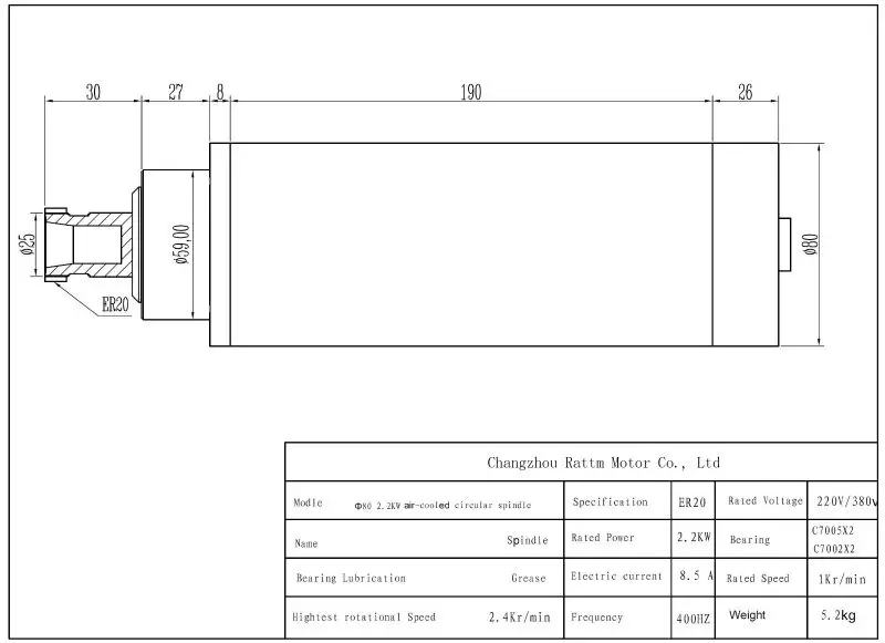 80 2.2kw  air-cooled ER20